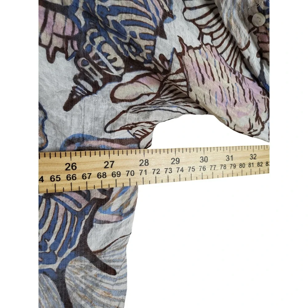 Vince Camuto Coastal Seashell Print Tie Front Blouse Blue Brown Beachy Boho 3X